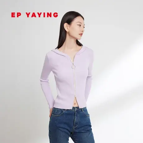 EP YAYING雅莹女装 时尚棉羊绒连帽修身针织外套 春商场同款9188E图片