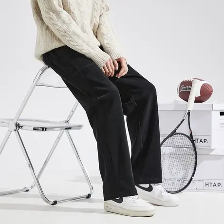 唐狮2023新款灯芯绒休闲裤运动裤男阔腿裤卫裤子男宽松潮牌11.17商品大图