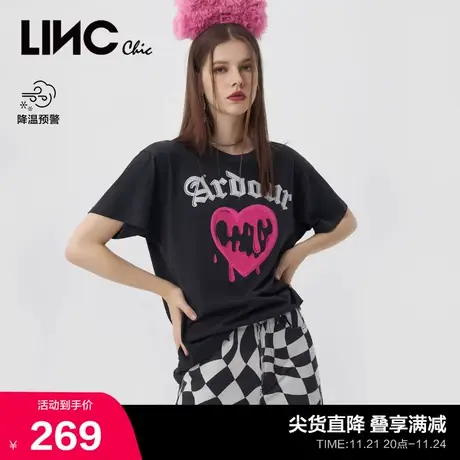 LINCCHIC金羽杰t恤女复古甜酷亮色印花图案短袖女T恤夏S228TS783商品大图