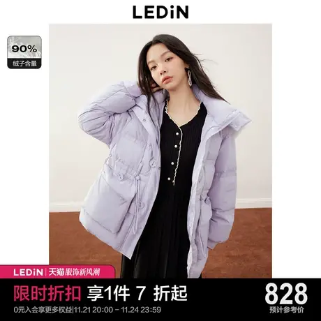 乐町连帽毛领工装风羽绒服女2023年冬季新款少女紫色泡芙羽绒外套图片