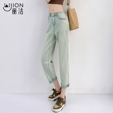 丽洁复古牛仔裤梨形身材女裤子夏季宽松老爹裤薄款浅色高腰直筒裤商品大图