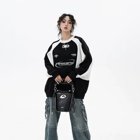 YEP美式复古拼接卫衣女春秋2023新款赛车风宽松oversize上衣外套商品大图
