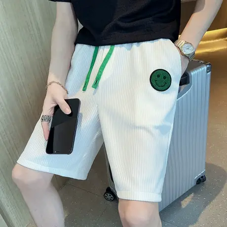 笑脸短裤男夏季潮牌跑步阔腿直筒大裤衩ins高街外穿运动五分裤子商品大图