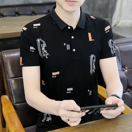 夏季保罗Polo衫男士纯棉短袖t恤宽松ins潮牌大码潮流印花半袖体恤商品大图