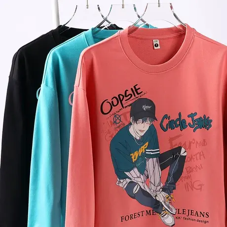 圆领卫衣男士秋季印花韩版潮牌宽松青少年学生上衣服男装打底衫商品大图