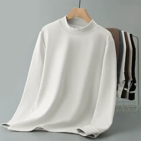 450g重磅长袖t恤男士半高领保暖内搭纯色打底衫加绒加厚中领体恤商品大图