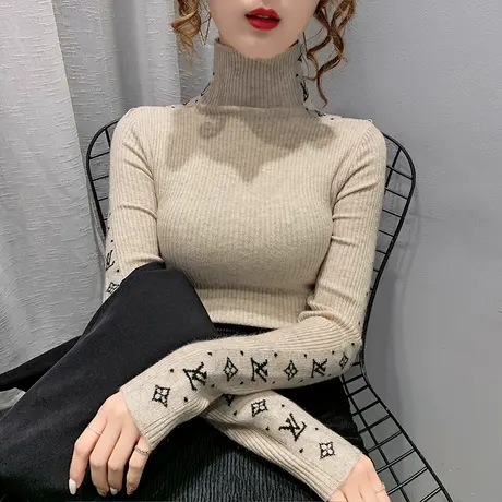 米色打底衫女秋冬内搭洋气高领毛衣2021年新款爆款女修身加厚冬厚商品大图