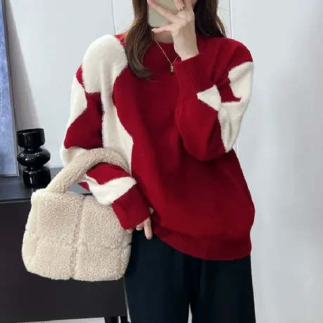 加厚圆领毛衣女2023年爆款秋冬季新款内搭打底衫时尚洋气上衣女装图片