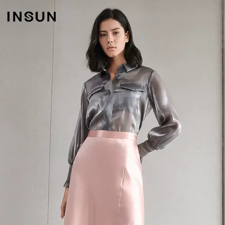 INSUN恩裳春季灯笼袖垂感长袖衬衫图片