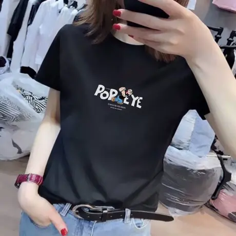 冠军维尼2023新款韩版打底衫t恤女短袖白色显瘦上衣百搭半袖圆领商品大图