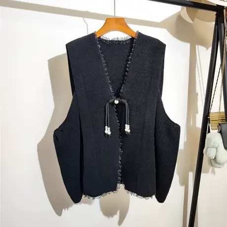 小香风针织马甲开衫女秋冬新款v领宽松大码孕妇毛衣背心马夹外套商品大图
