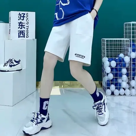 松紧腰休闲五分裤女夏装宽松直筒阔腿裤运动裤2023年新款大版卫裤商品大图