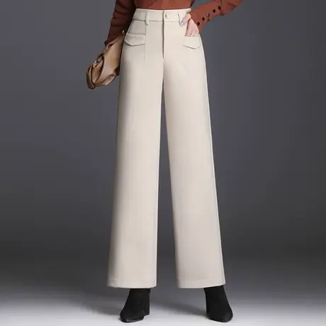 毛呢阔腿裤女秋冬高腰垂感通勤直筒裤2023新款时尚显瘦休闲长裤子商品大图