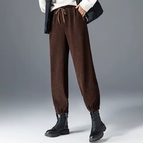 咖啡色加厚运动裤女秋冬2023新款休闲女裤束脚妈妈裤子九分哈伦裤商品大图