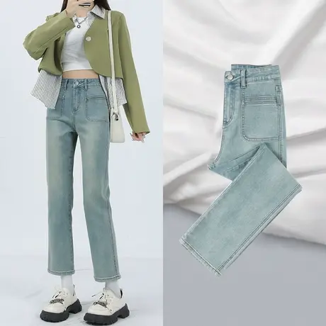 设计感复古直筒牛仔裤女秋季2023年新款爆款高腰显瘦小个子烟管裤商品大图