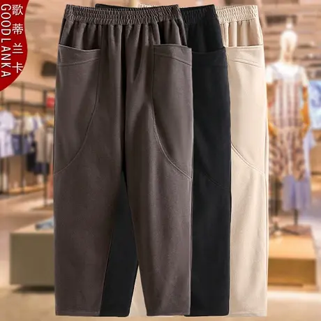 中年妈妈春秋装运动裤子休闲松紧腰束脚九分裤加肥加大码女装卫裤商品大图