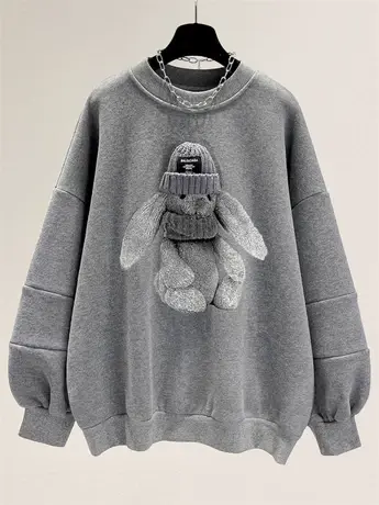 2022冬季新款加绒卫衣无帽宽松秋冬中长款加厚外套上衣女装ins潮商品大图