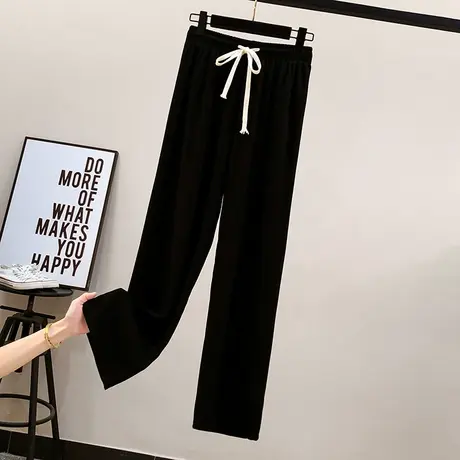 2023新款蛇骨纹阔腿裤冰丝显瘦裤子高腰百褶皱百搭拖地直筒长裤女图片