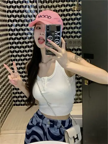 chic上衣甜辣吊带女夏季法式别致无袖t恤辣妹穿搭内搭短款小背心商品大图