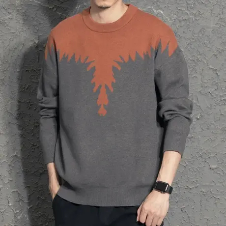 秋冬毛衣男士宽松百搭韩版潮流极简针织衫新款拼色潮牌线衣打底衫图片