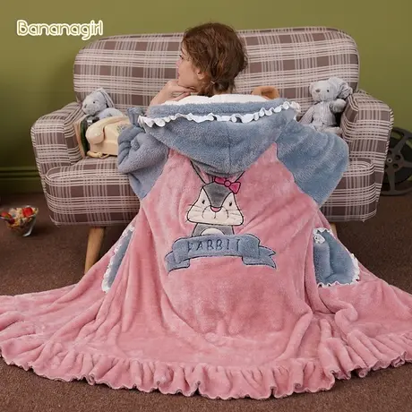 Bananagirl睡衣女秋冬珊瑚绒可爱睡袍女加厚长款法兰绒女士家居服商品大图