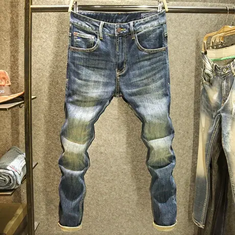 美式复古牛仔裤男款2024秋季修身小直筒裤子高端水洗做旧春秋长裤商品大图