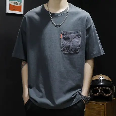 重磅短袖t恤男士宽松大码潮牌体恤夏季2024新款纯棉加肥加大半袖商品大图