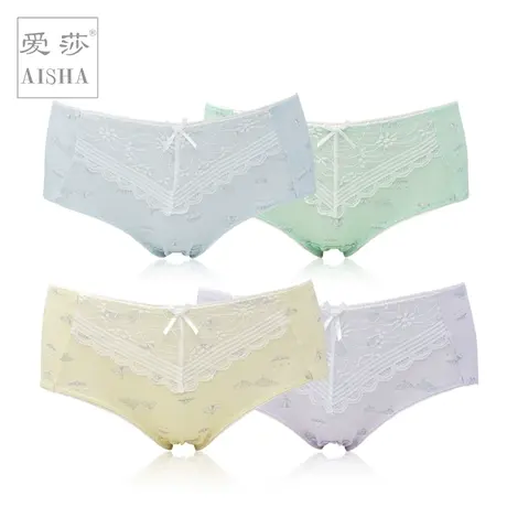 爱莎正品女士内裤透气女性感蕾丝边中腰包臀清新性感女式平角商品大图