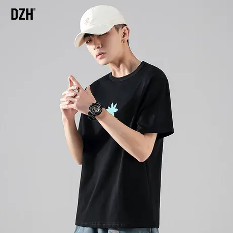 男士黑色t恤男宽松ins潮流百搭半袖上衣短袖夏季设计感小众体恤衫商品大图