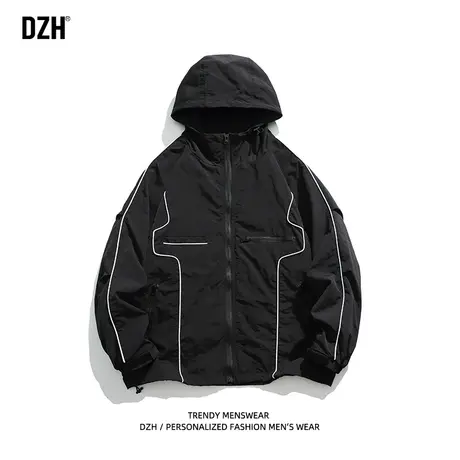 男士防风连帽外套男春秋款潮流百搭运动冲锋衣男款上衣宽松登山服商品大图