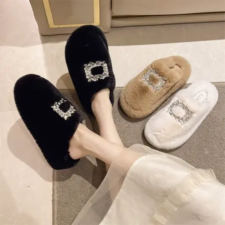 包头半拖鞋女2023年新款冬季懒人棉拖网红爆款保暖毛毛鞋厚底鞋子商品大图