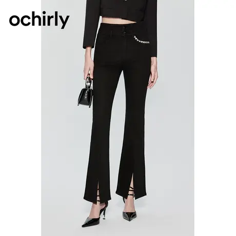 【品牌甄选】ochirly欧时力马蹄裤喇叭牛仔裤2023新款秋装镶钻图片