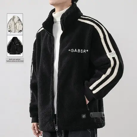 冬季保暖加厚立领棉衣袄子2024新款男生羊羔绒棉服秋冬款夹克外套商品大图