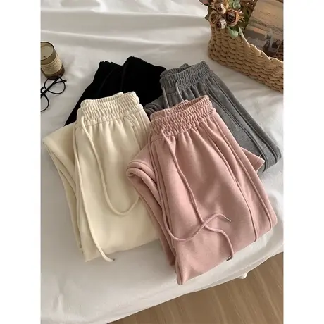 2023新款高腰宽松阔腿休闲裤女冬季韩版加绒加厚保暖运动拖地长裤商品大图