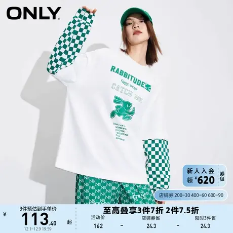 【上新】ONLY奥莱夏季假两件字母印花宽松长袖T恤女商品大图