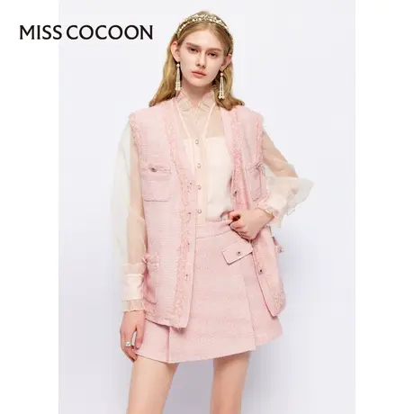 可可尼COCOON无袖上衣马夹2025夏季新款气质粉色小香风马甲背心女图片