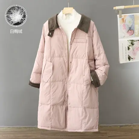 今年流行的小个子小众韩版羽绒服女中长款撞色设计感白鸭绒外套潮图片