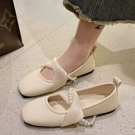软皮珍珠法式玛丽珍鞋女2024春季新款伴娘配裙平底鞋气质名媛单鞋商品大图