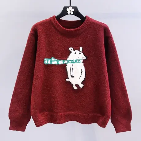 复古卡通新年红色毛衣女冬季2023新款高级感洋气减龄针织打底衫商品大图