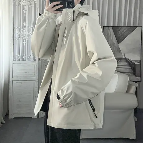 美式机能冲锋衣男款三合一秋冬风衣外套连帽运动夹克情侣骑行穿搭商品大图