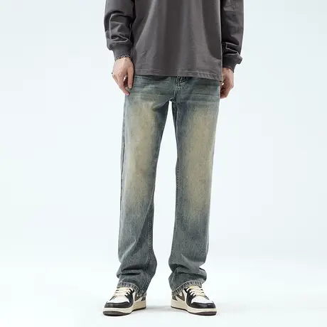 美式复古牛仔裤男潮牌春秋季新款休闲高个子加长版大码直筒裤子商品大图