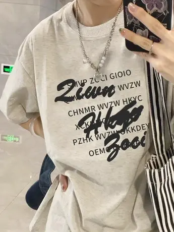 美式纯棉正肩短袖t恤女夏大码宽松半袖设计感小众chic港味上衣服图片