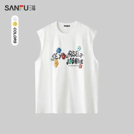 三福2024夏季男士前幅印花背心 趣味休闲宽松宽肩上衣男483199商品大图