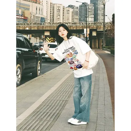 纯棉oversize设计感短袖t恤女夏季新款小众潮牌港风宽松半袖上衣商品大图