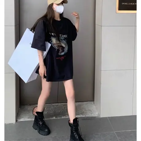 港风潮牌大版短袖T恤女夏季2024年新款复古下衣失踪穿搭显瘦半袖图片