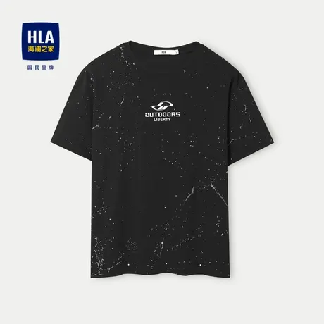 HLA/海澜之家纯棉短袖T恤24春夏新品纯色圆领简约字母套头上衣男图片