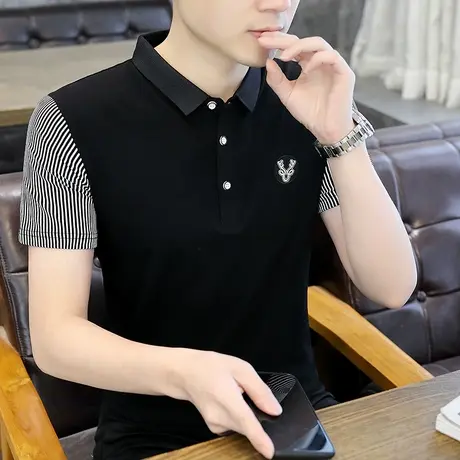 男士短袖t恤夏装上衣服男装潮流翻领半袖体桖2023新款纯棉Polo衫T商品大图