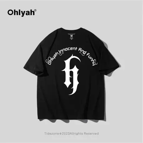 Ohlyah哥特H字母印花短袖T恤男女夏季潮牌休闲情侣半袖体恤ins图片