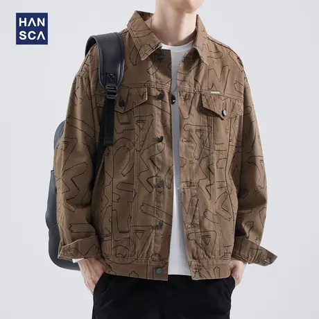 hansca美式街头涂鸦夹克外套男秋季复古宽松潮流痞帅翻领休闲上衣图片
