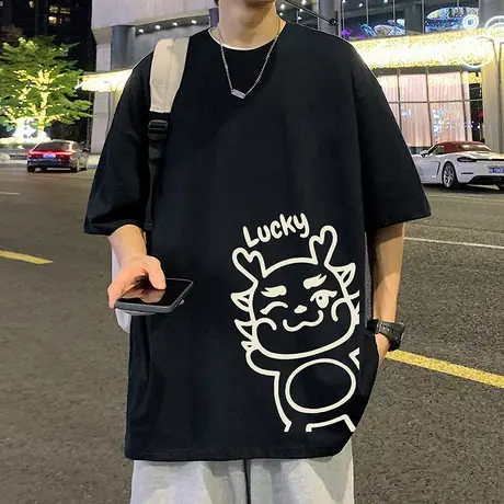 新中式短袖t恤男夏季2024新款ins潮牌纯棉oversize半袖国风体恤衫商品大图